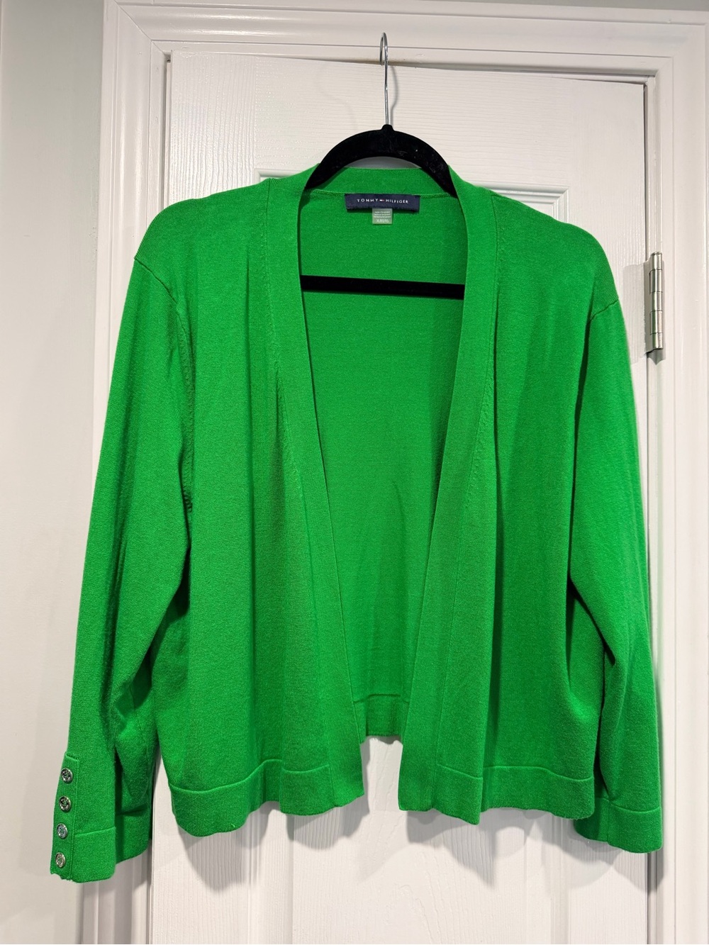 Tommy Hilfiger Size XL Kelly Green Open Front Cardigan Sweater Button Cuff